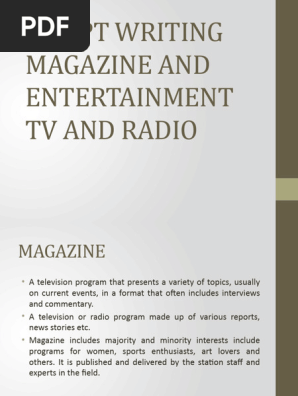 Script Writing Magazine and Entertainment Tv and Radio