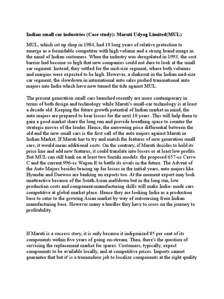 Indian Small Car Industries (Case Study) Maruti Udyog Limited (MUL
