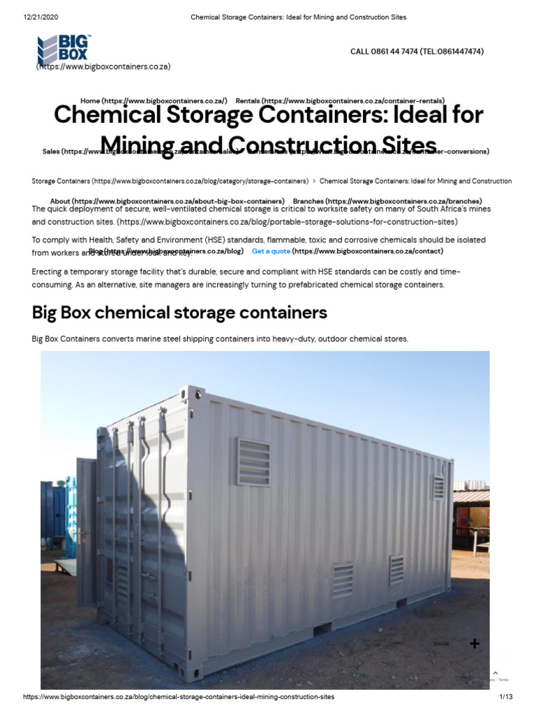 Chemical Storage for Mining Sites | PDF | Home & Garden | Technology ...