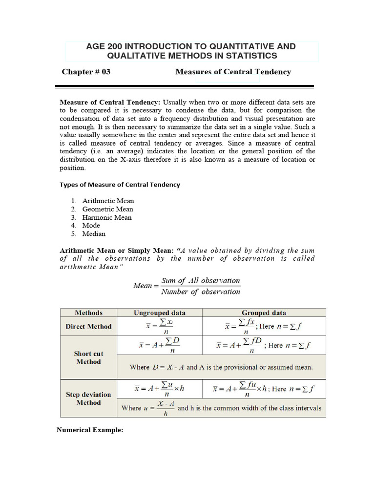 Measures of Central Tendency Explained | PDF | Mean | Average