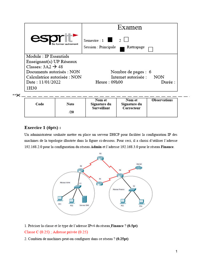 Examen IP Essentials - Semestre 1 | PDF | I Pv6 | Adresse IP