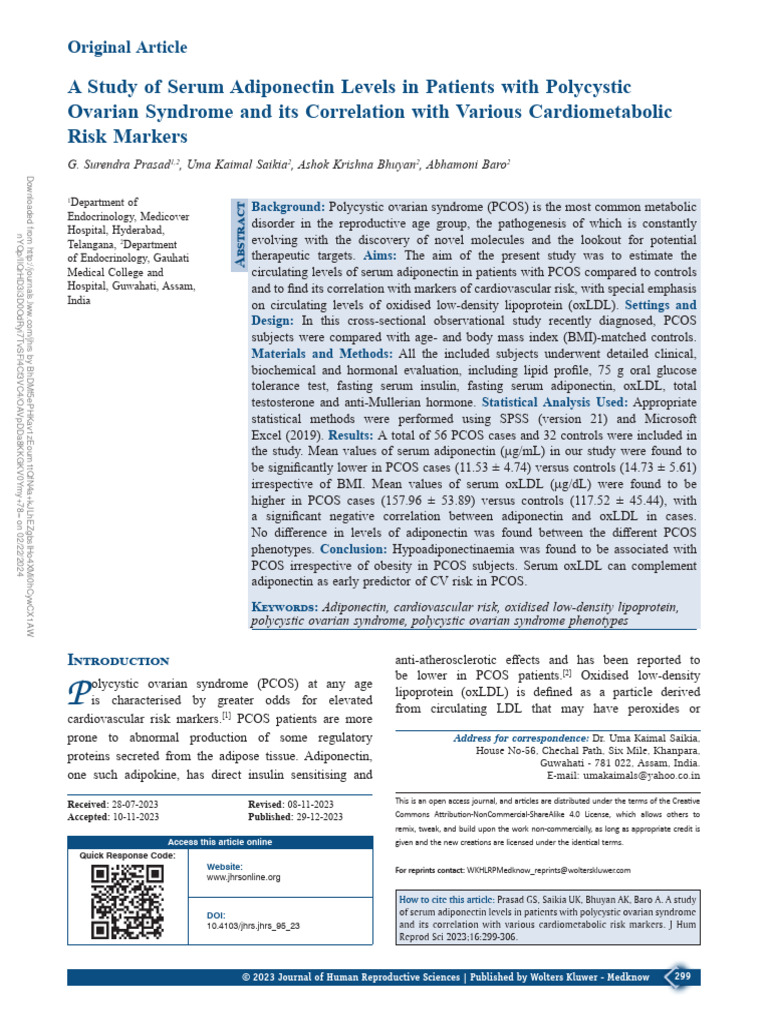 Adiponectin Levels in PCOS Patients | PDF | Polycystic Ovary Syndrome ...