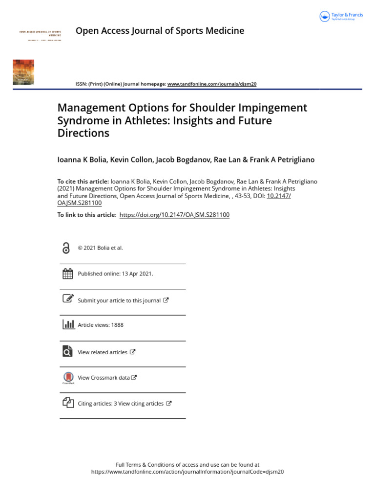 Management Options For Shoulder Impingement Syndrome In Athletes