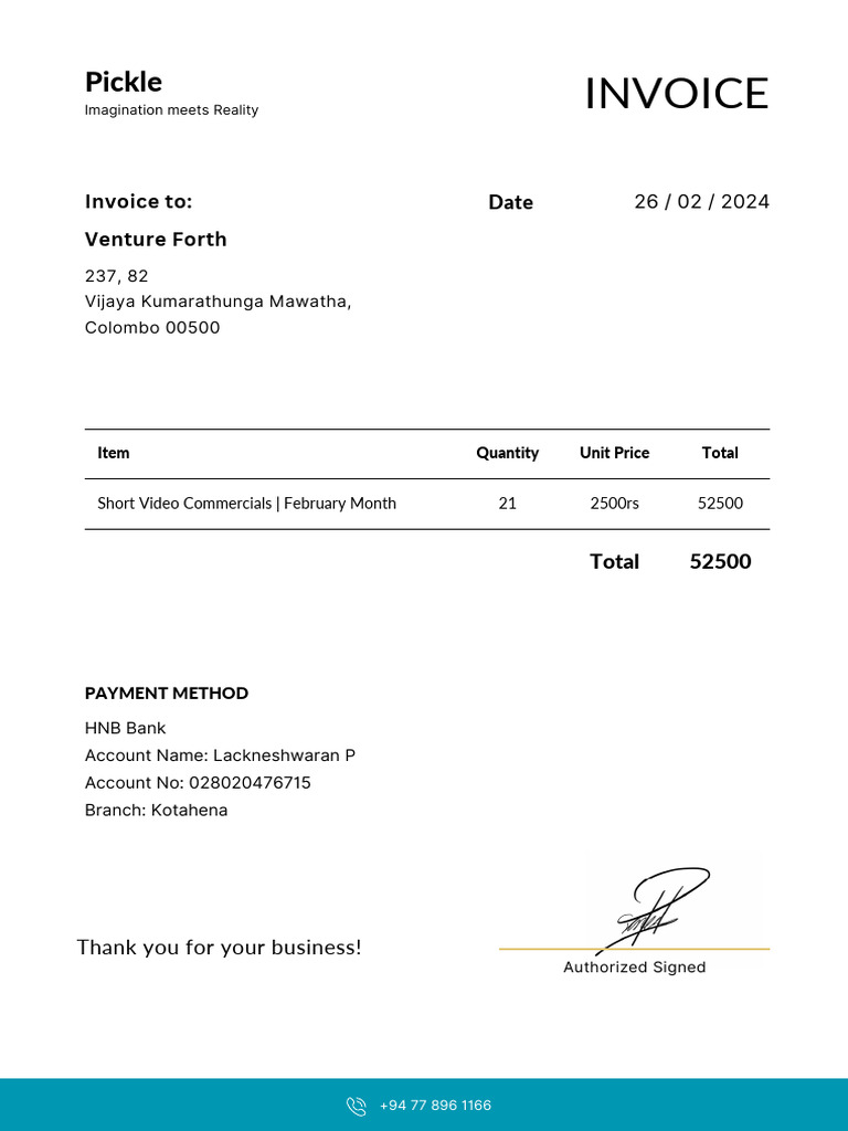February Short Video Commercial Invoice | PDF