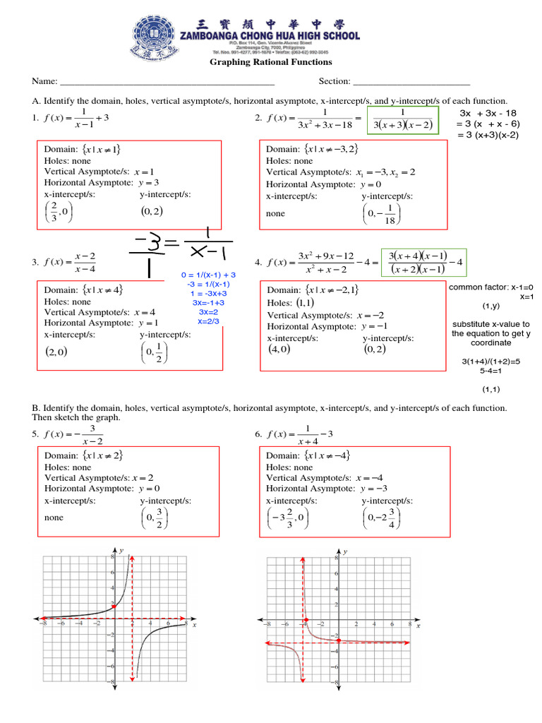 Graphing Rational Functions (Worksheet) AK PDF Asymptote Algebraic Geometry