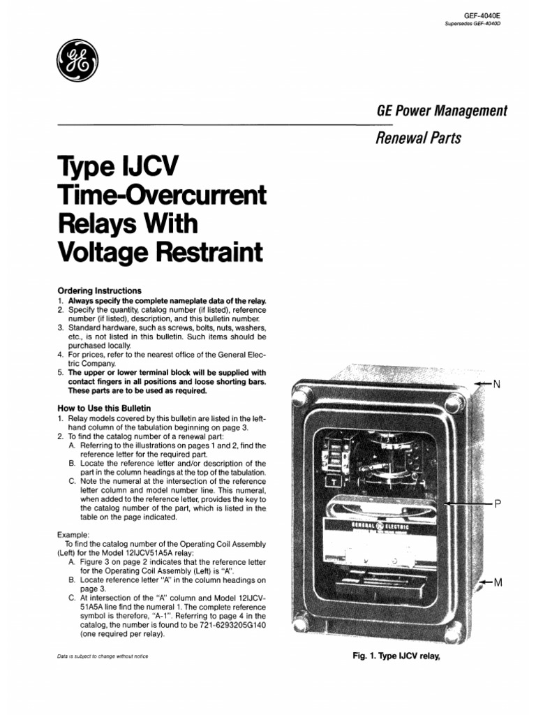 IJCV Time Overcurrent Relays With Voltage Restraint Gef4040 PDF