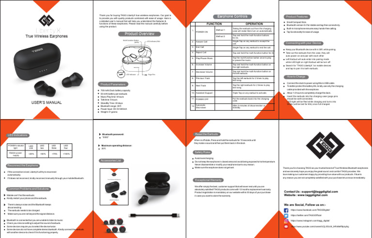 TAGG LibertyX Earbuds User Manual | PDF | Headphones | Bluetooth