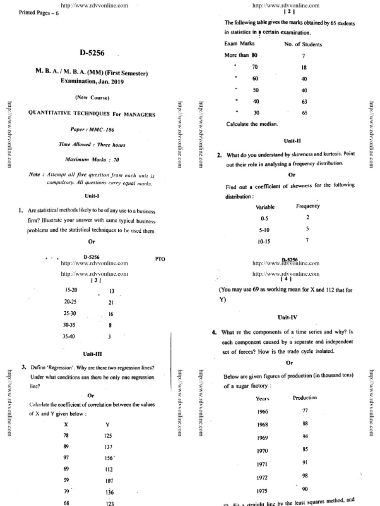 Mba 1 sem quantitative techniques for managers d 5256 jan 2019 pdf