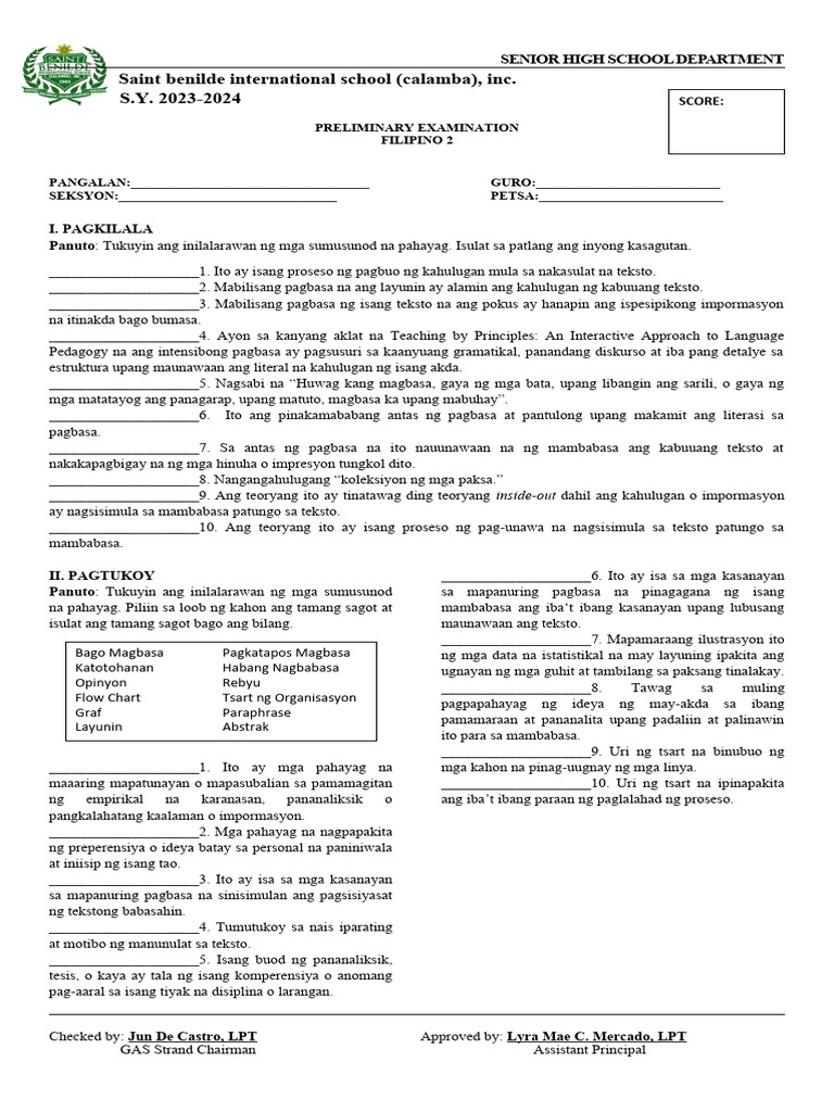 Filipino 2 Preliminary | PDF