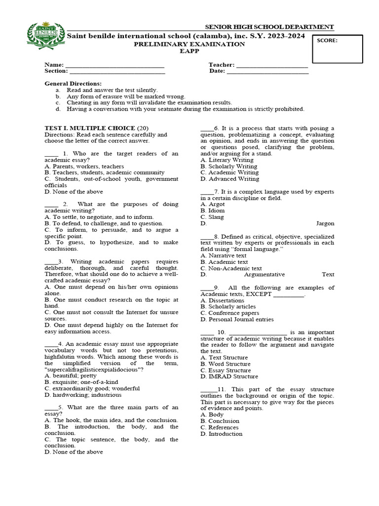 Eapp - Prelim Exam | PDF