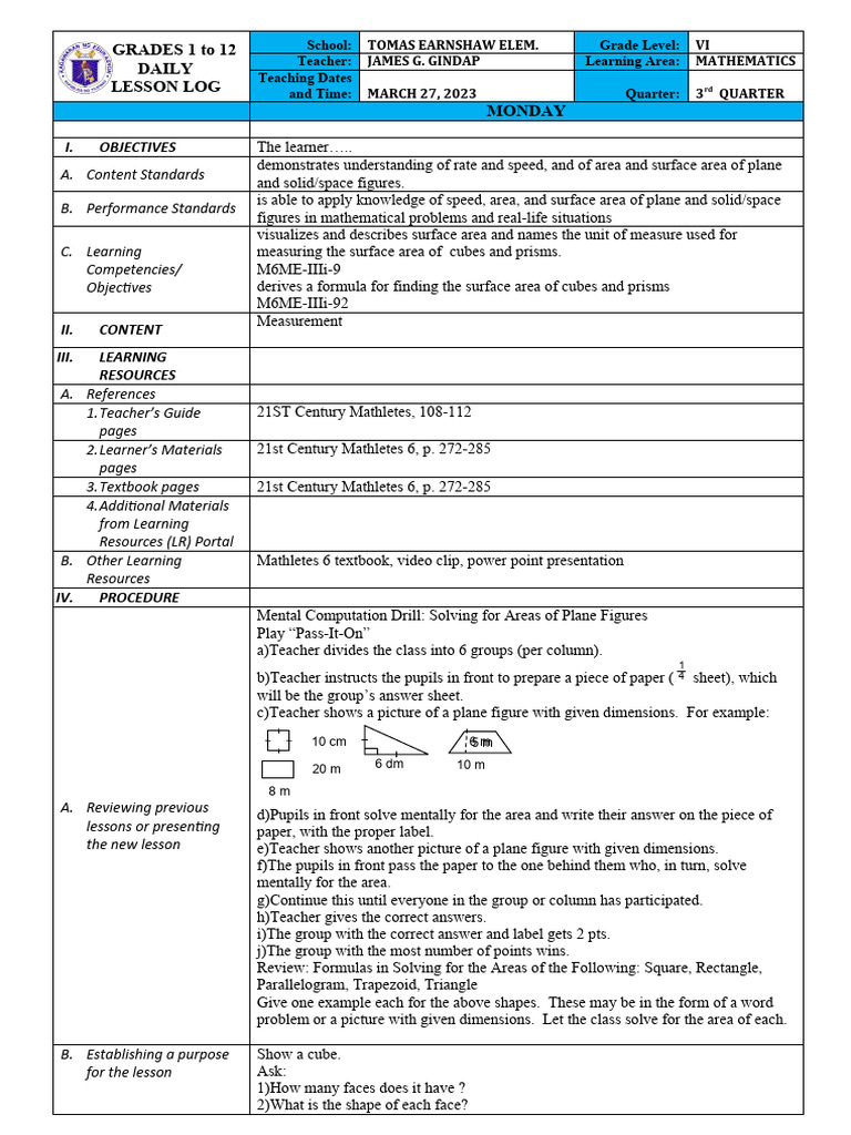 Q3 Week 9 Pdf Area Length