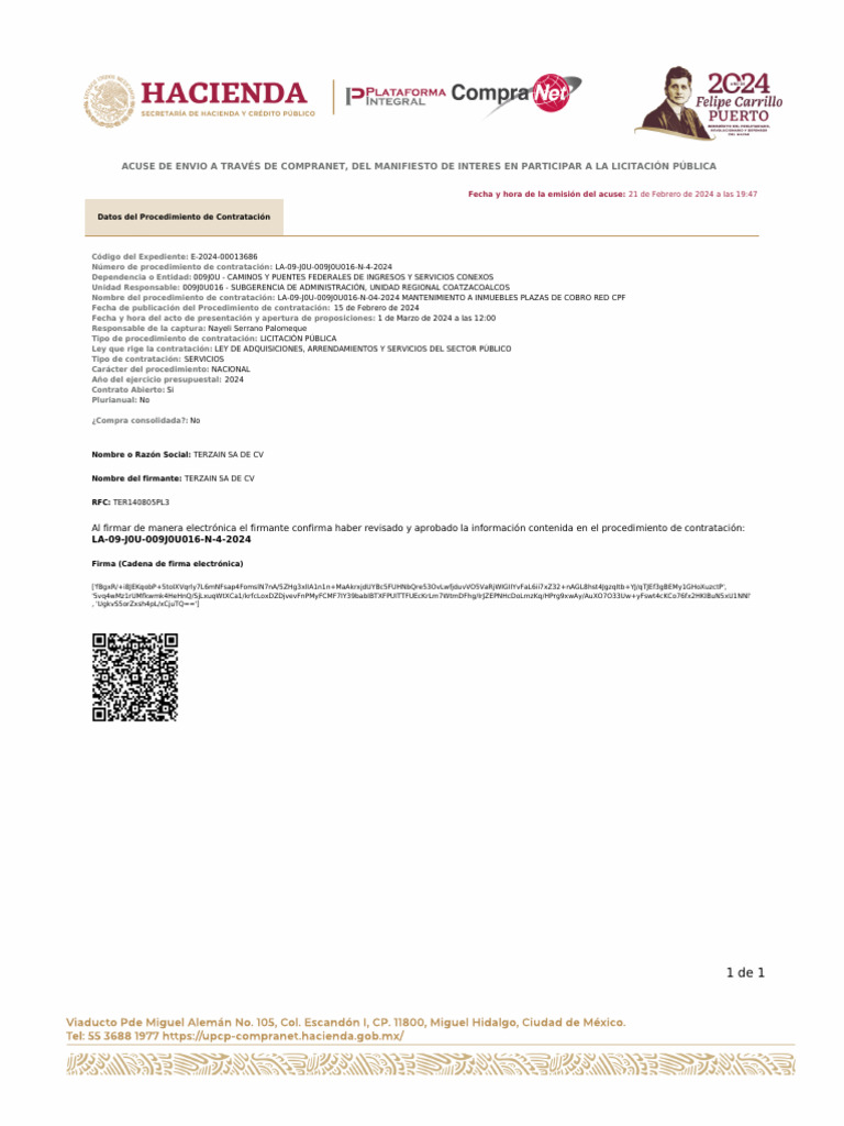 Acuse de Licitación Pública 2024 | PDF | Gobierno