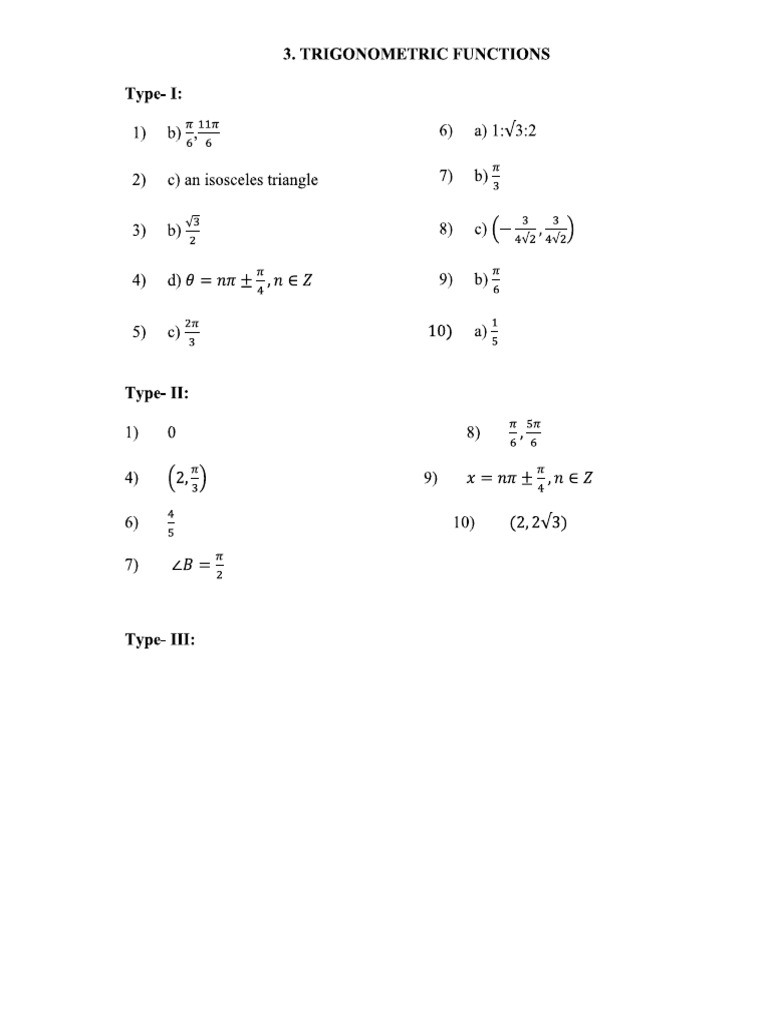 3.trigonometric Functions Answer Bank | PDF