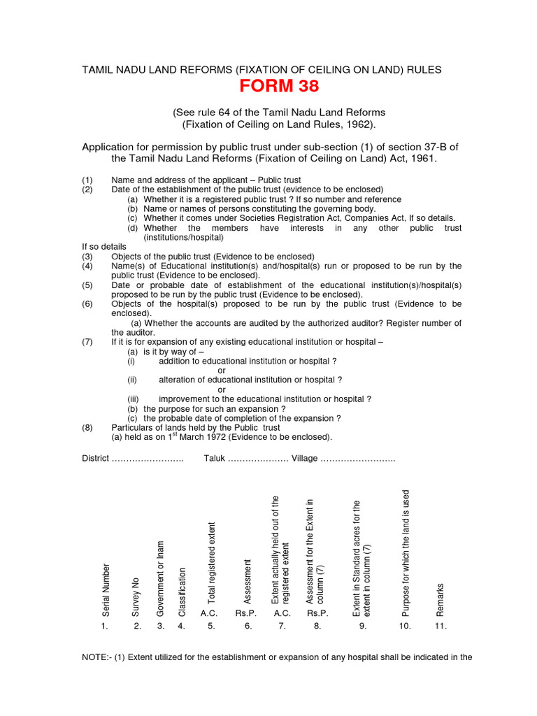 Form 38 for Tamil Nadu Land Reforms | PDF | Justice | Crime & Violence