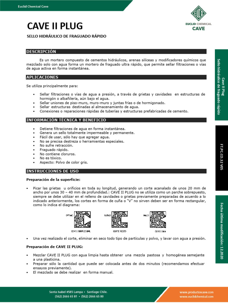 Ficha Tecnica Cave II Plug V 05 | PDF | Agua | Hormigón