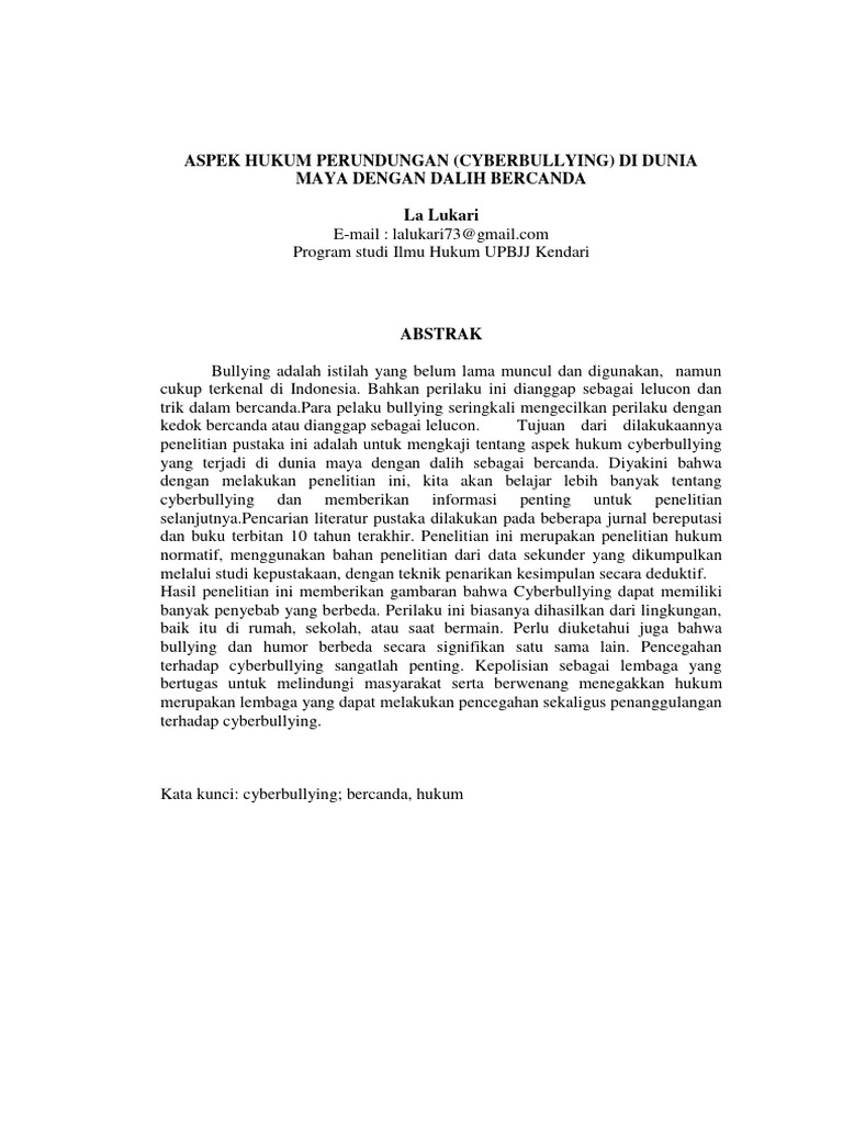 Aspek Hukum Cyberbullying sebagai Bercanda | PDF