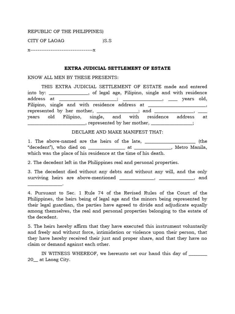 Extrajudicial Settlement of Estate | PDF | Philippines | Private Law
