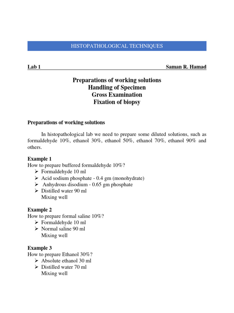 Lab 2 Histology PDF Histopathology Fixation (Histology)
