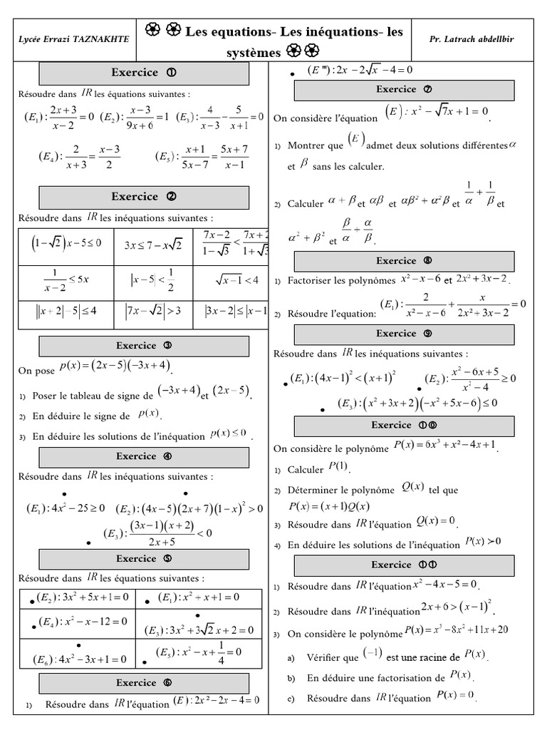 Exercices Corrigés : Équations et Inéquations | PDF | Équations | Algèbre