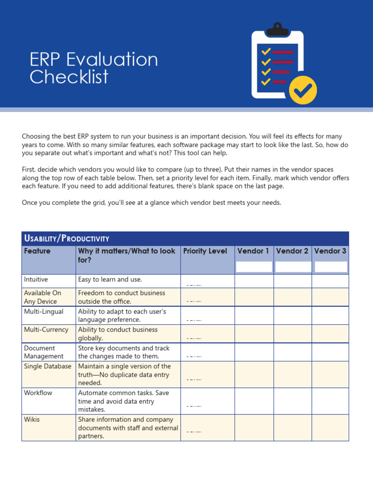 ERP Evaluation Checklist | PDF | Enterprise Resource Planning | Cloud ...