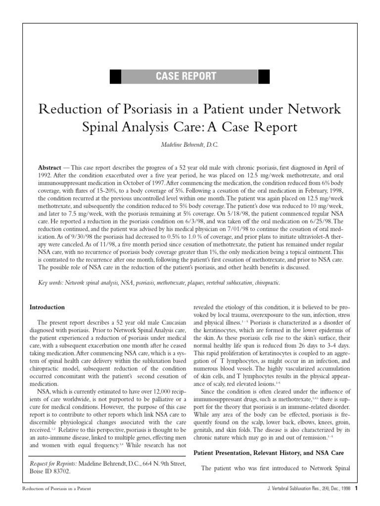 Psoriasis Reduction via Network Spinal Analysis | PDF | Psoriasis ...