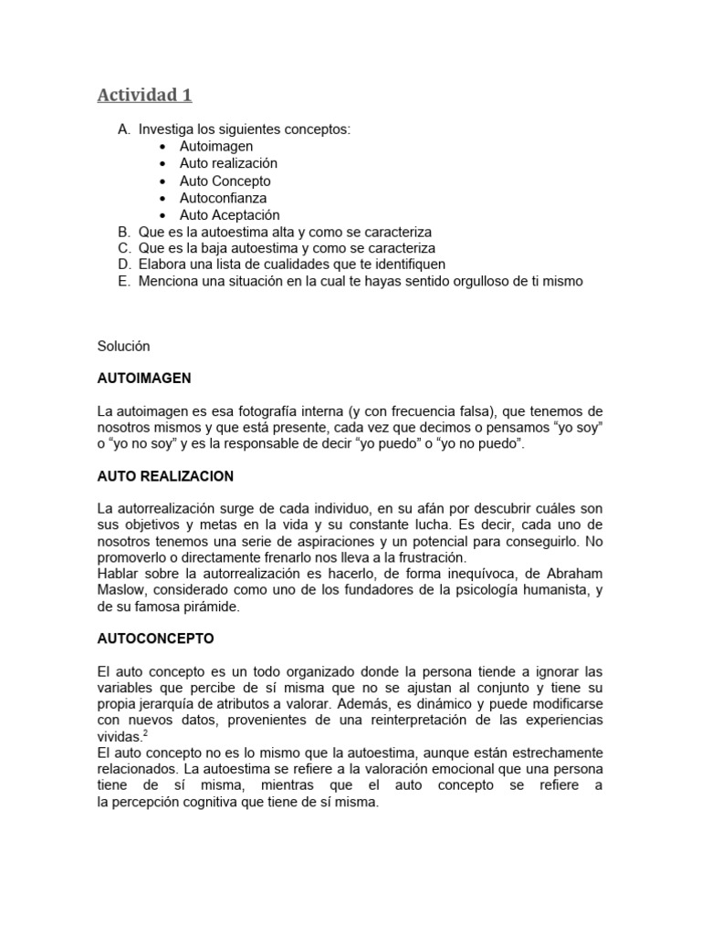 Conceptos Clave de Autoestima y Autoconfianza | PDF | Autoestima ...