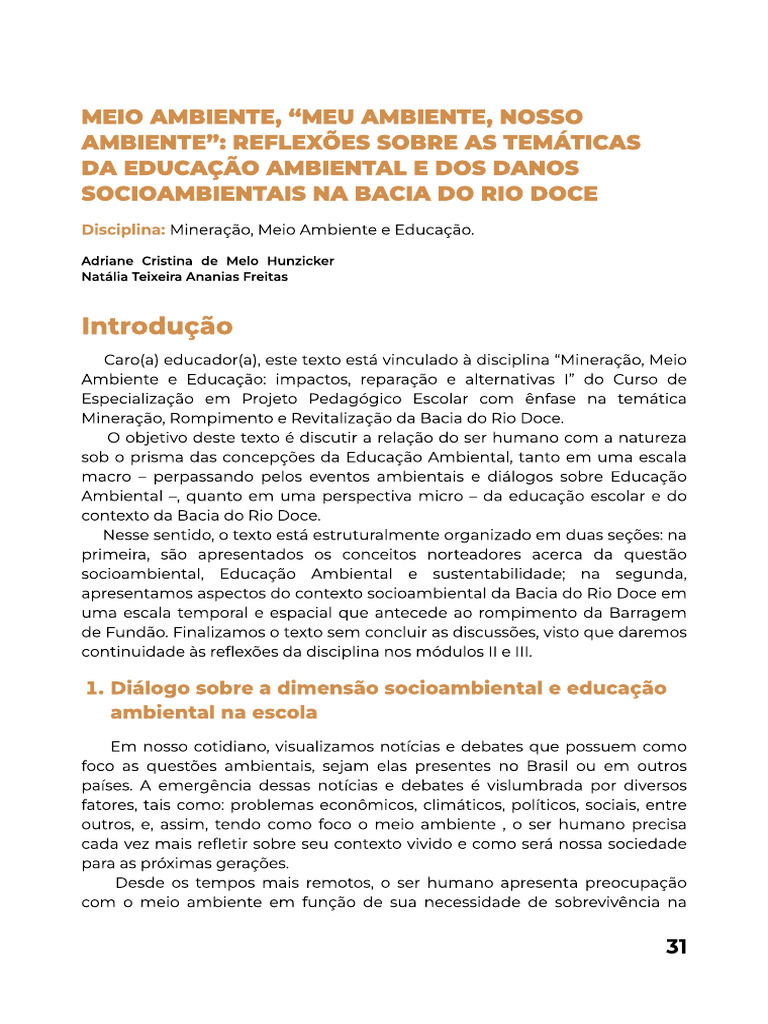 Educação Ambiental na Bacia do Rio Doce | PDF | Movimento ambientalista ...