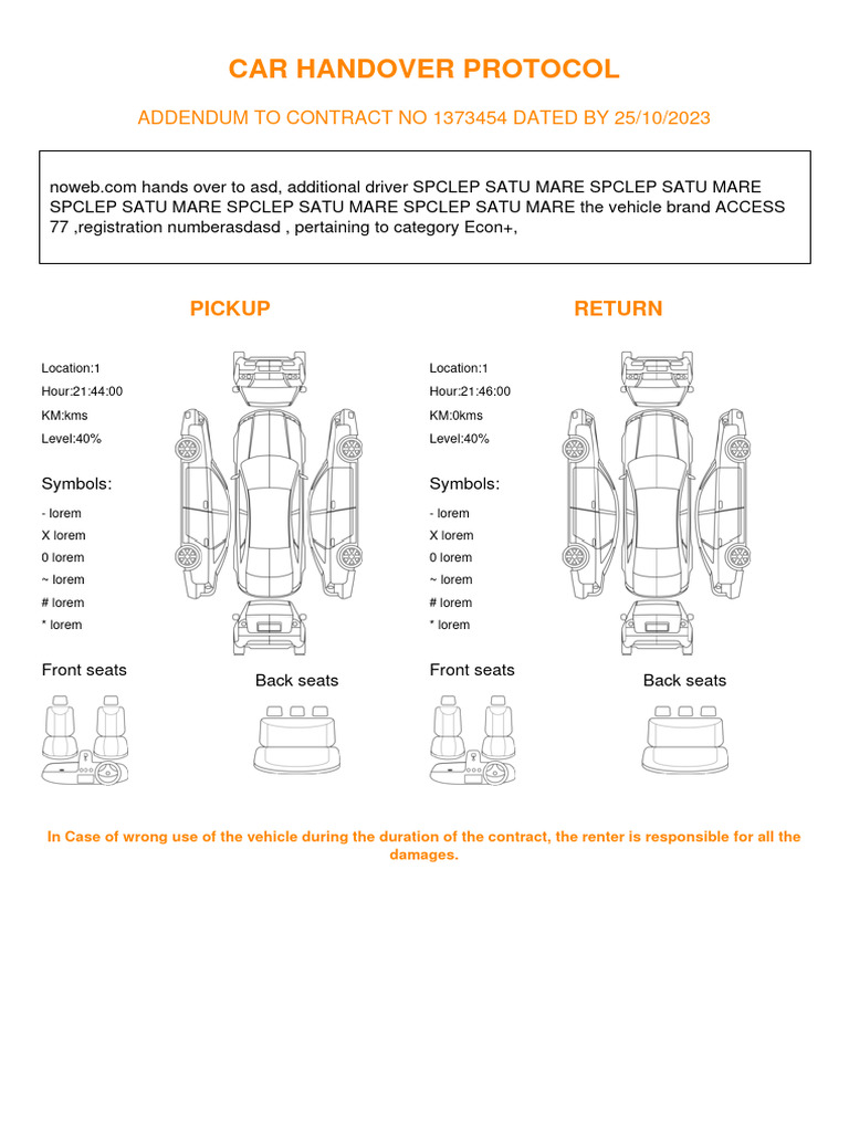 Vehicle Handover Protocol Template | PDF | Vehicles | Transport