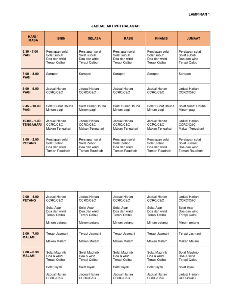 Lampiran Jadual Halaqah | PDF