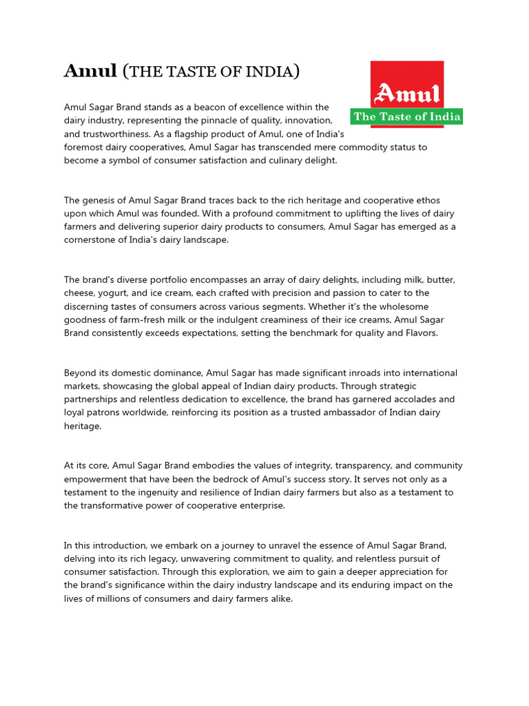 Amul Sagar: India's Dairy Excellence | PDF | Dairy | Food And Drink