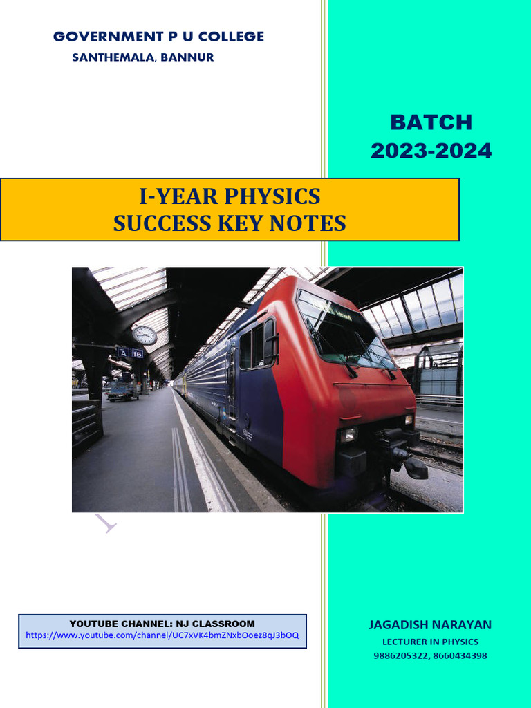 First Year Physics Success Key Notes | PDF | Velocity | Acceleration