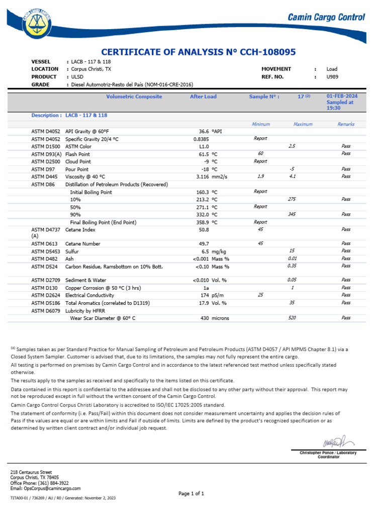 Project U989 - Coa Diesel Analisis de Calidad | PDF | Diesel Fuel ...