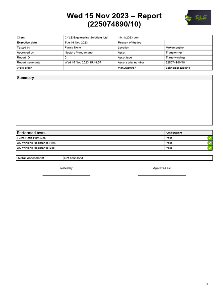 Transformer Test Report Pdf Transformer Electrical Equipment