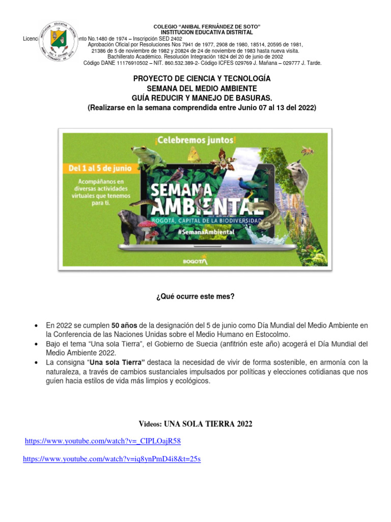 Proyecto Ambiental: Manejo de Basuras | PDF | Residuos | Entorno natural
