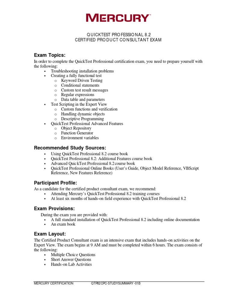 QTP 8.2 Certification Exam Guide | PDF | Test (Assessment) | Areas Of ...