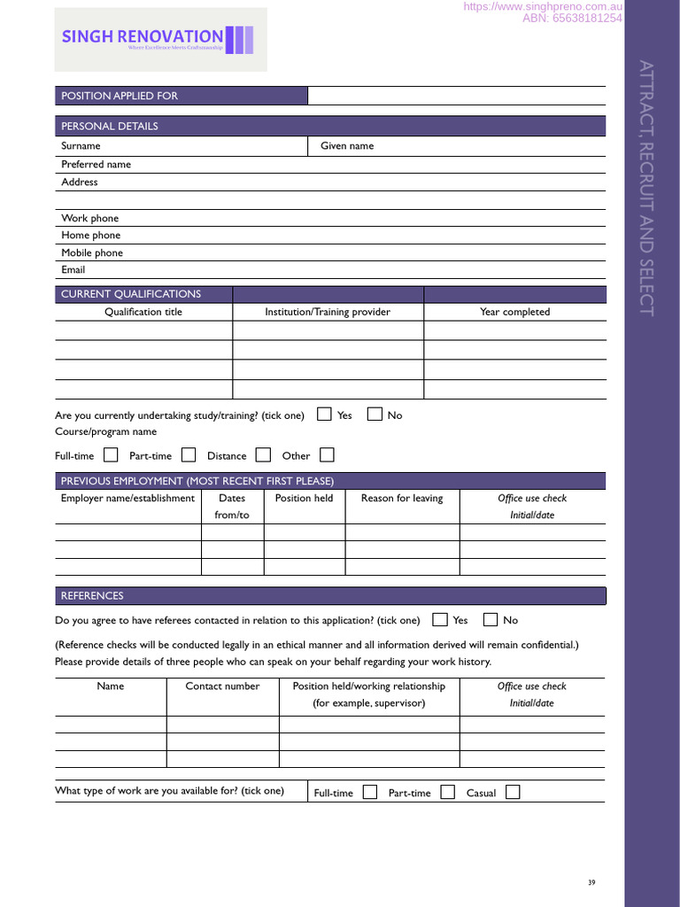 Singh - Employment Form | PDF | Employment | Labor