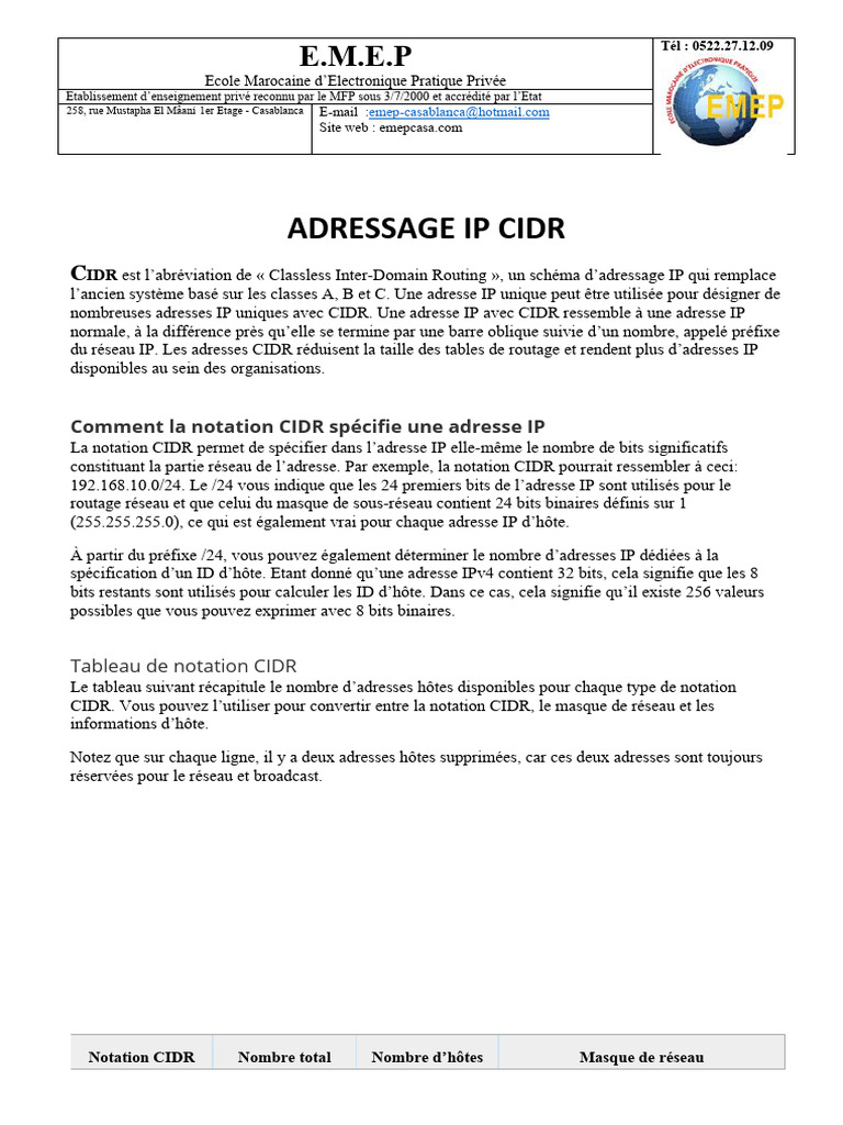 Notation CIDR et Adressage IP | PDF | Adresse IP | Protocoles réseau