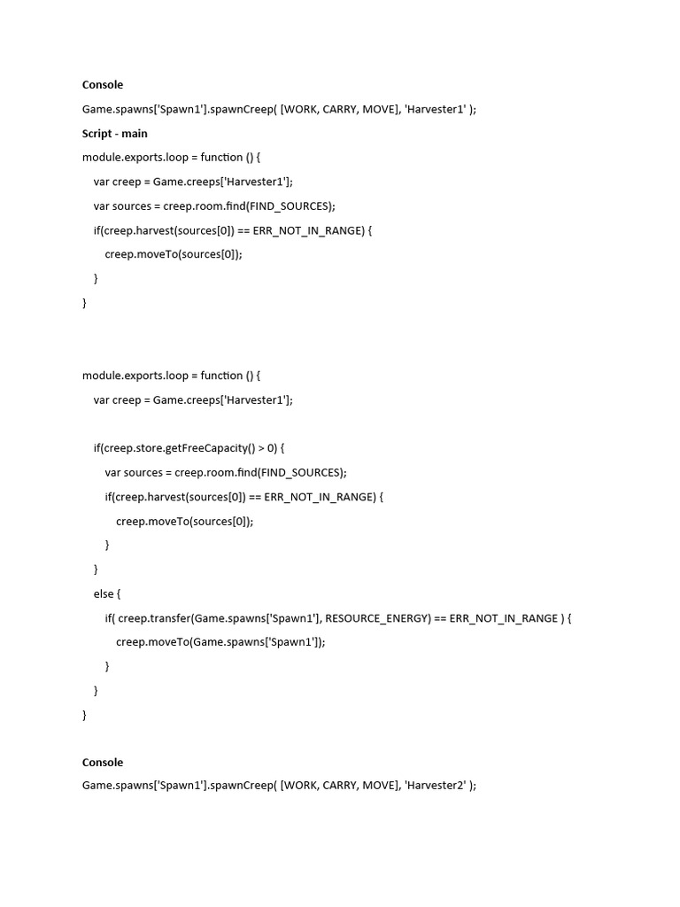 Screeps Creep Role Scripts Guide | PDF | Computer Programming ...