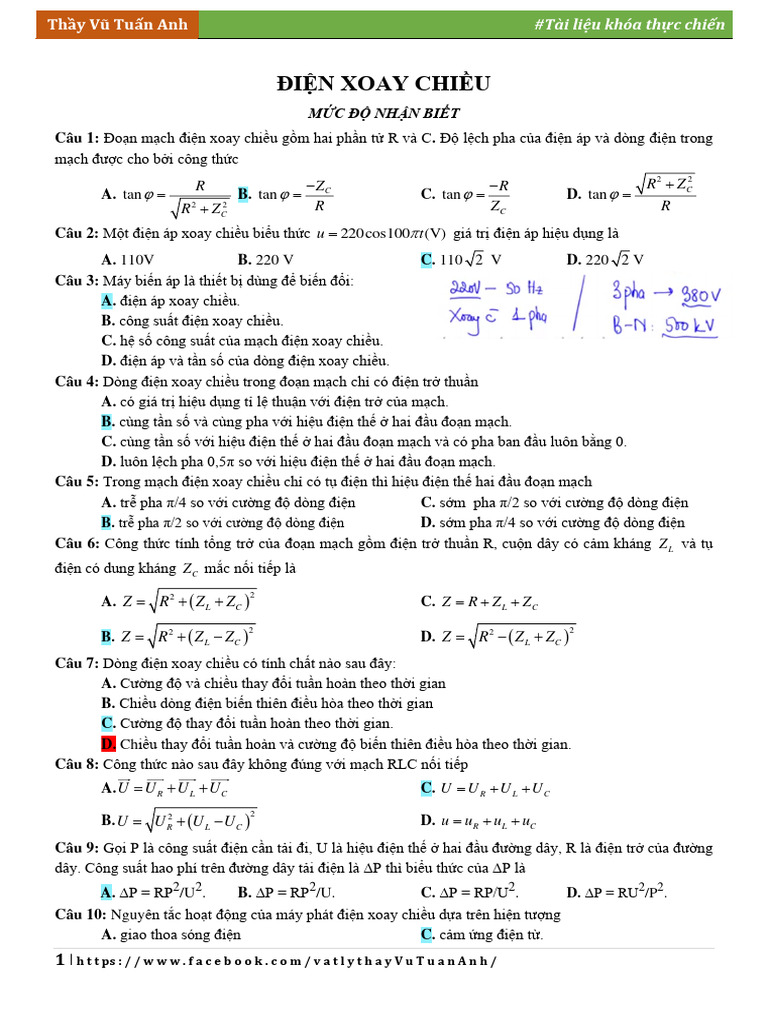 3. Thay Vu Tuan Anh. Điện xoay chiều | PDF