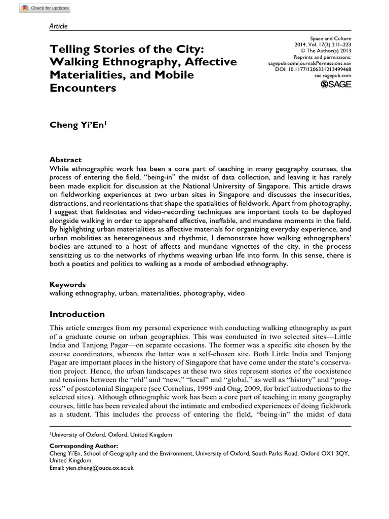 Walking Ethnography in Urban Spaces | PDF | Ethnography | Experience