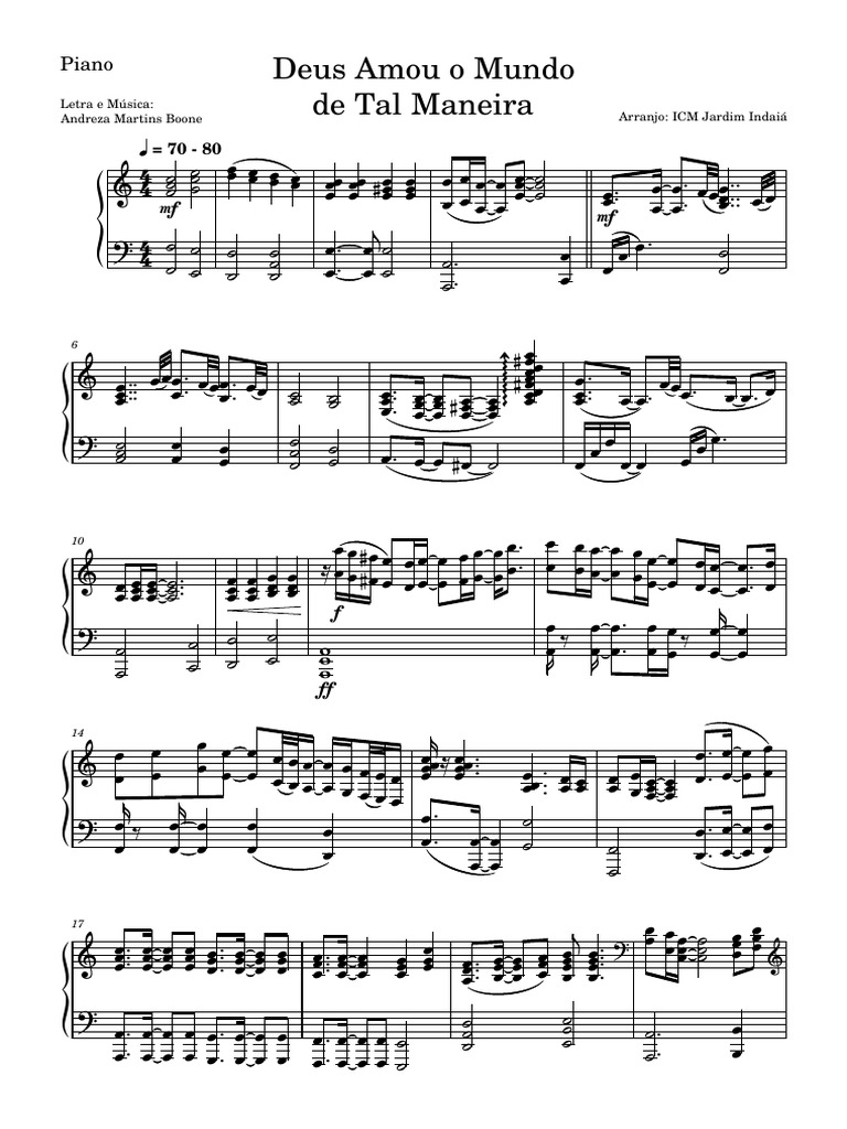 Deus Amou o Mundo de Tal Maneira - Piano | PDF