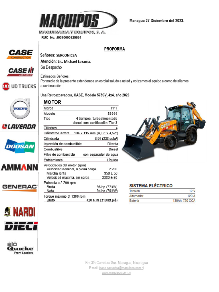 Cotizacion Retroexcavadora Case 575SV 4X4 MAQUIPOS 27122023 | PDF