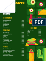 Menú Comida Mexicana Ilustrado Verde y Amarillo