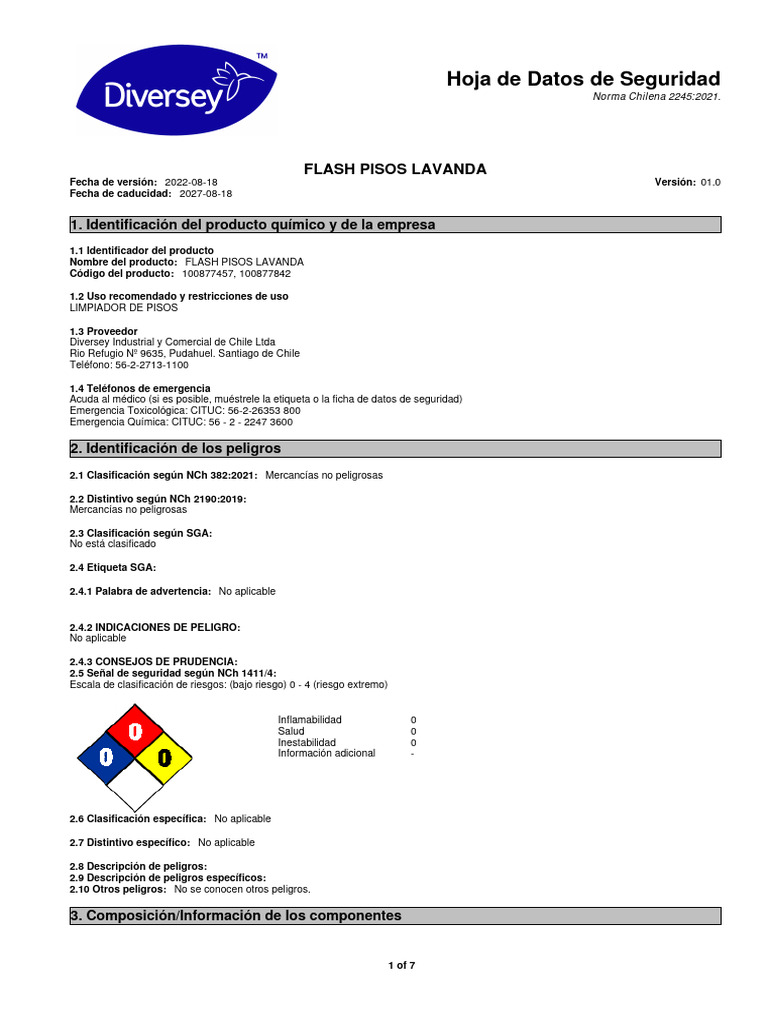 Flash Pisos Lavanda MSDS | Descargar gratis PDF | Toxicidad | Agua