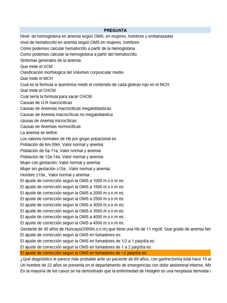 Flashcards Hematología Enam PDF Anemia Especialidades Medicas