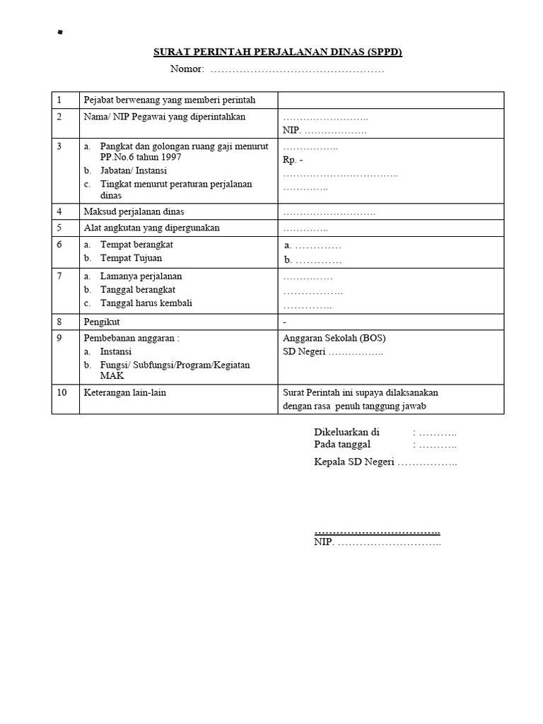 Surat Perintah Perjalanan Dinas (SPPD) | PDF