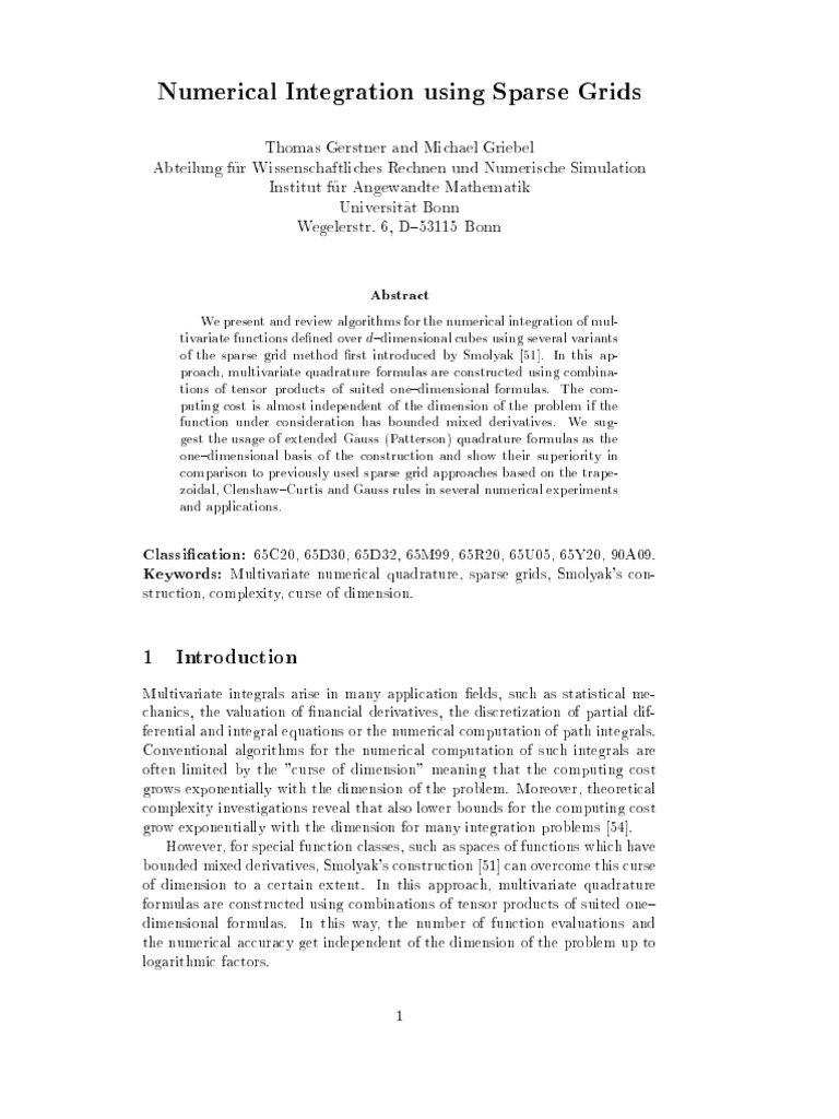 Sparse Grid Numerical Integration Methods | PDF | Mathematics | Algorithms