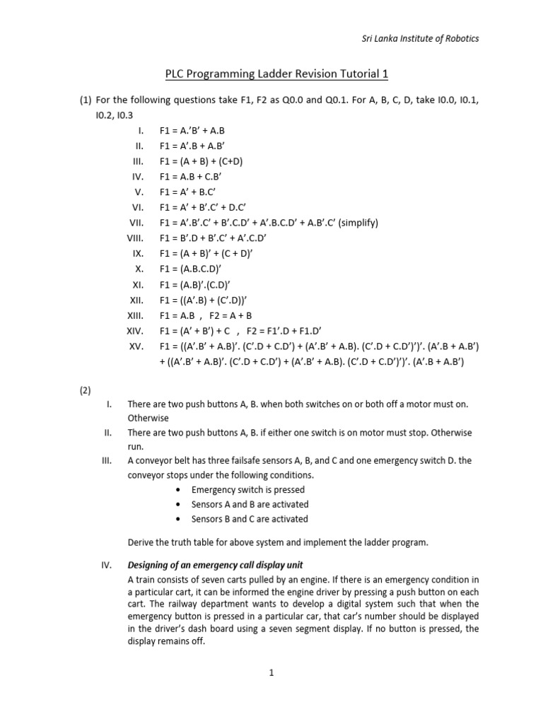 PLC Programming Ladder Tutorial | PDF | Programmable Logic Controller ...
