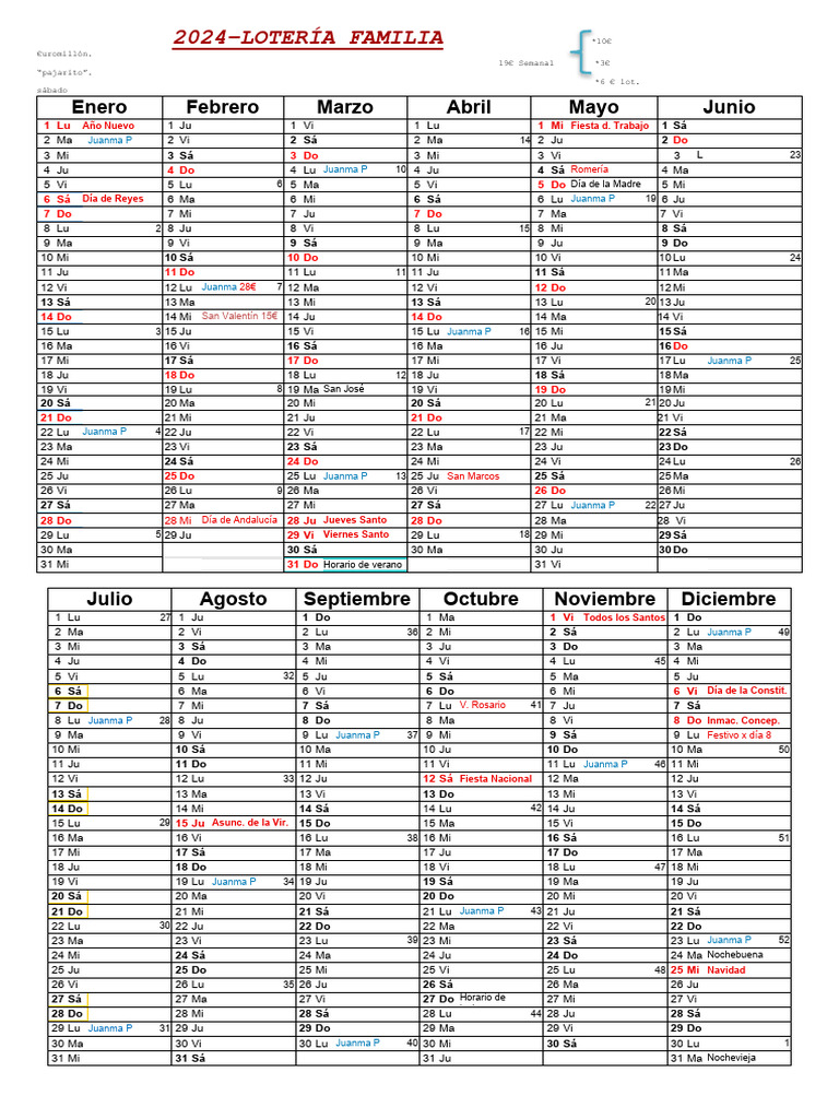 Calendario 2024 Vertical en Color PDF