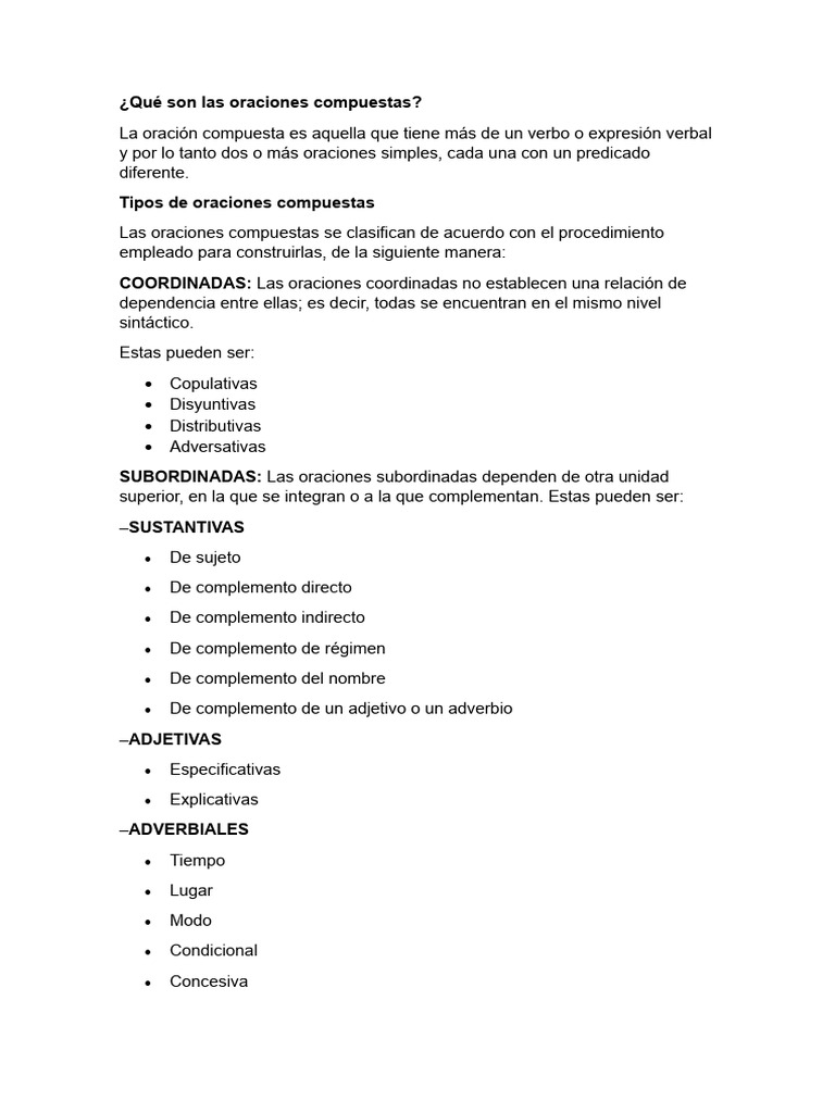 Guía de Oraciones Compuestas | PDF | Artes del Lenguaje y Comunicación
